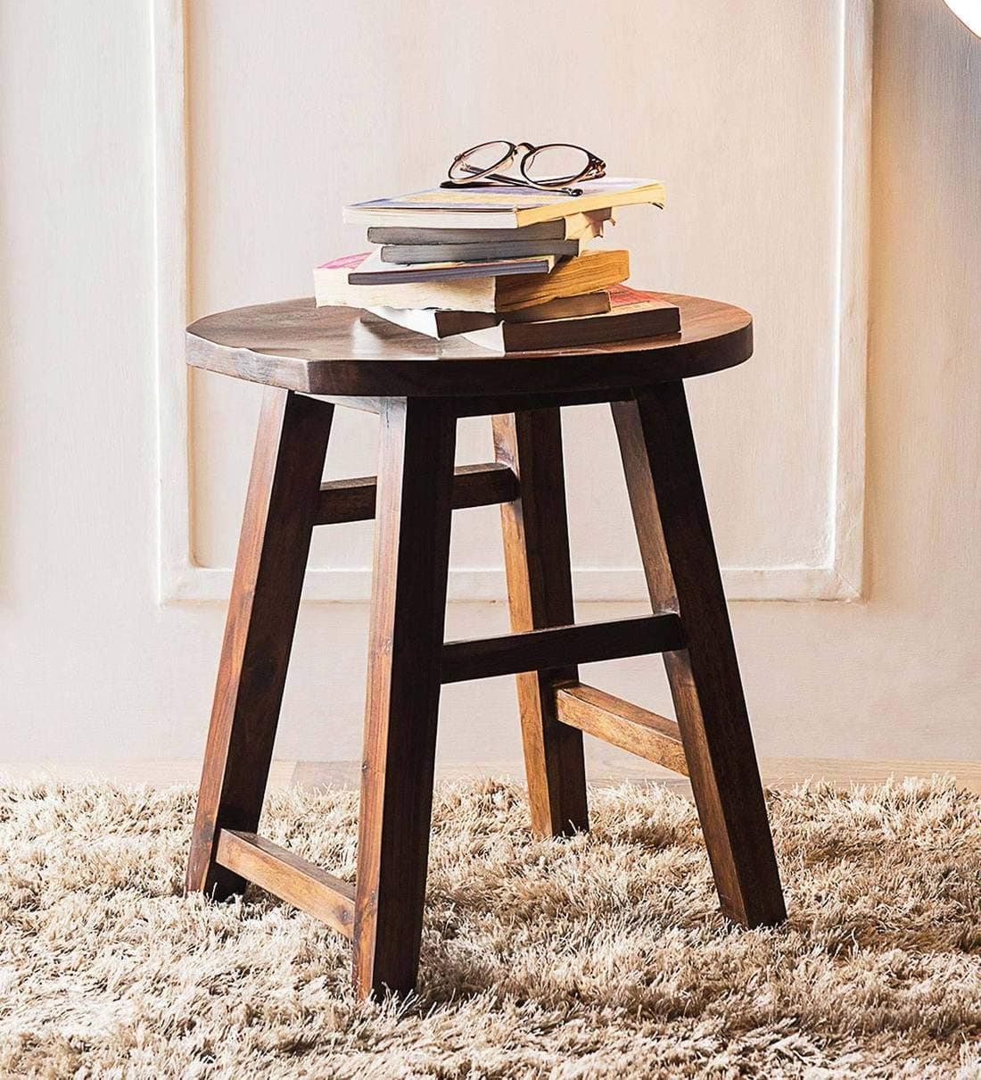 Furniselan Solid Wood Nesting Stool Room Hall Garden Bedside Set in Teak Finish