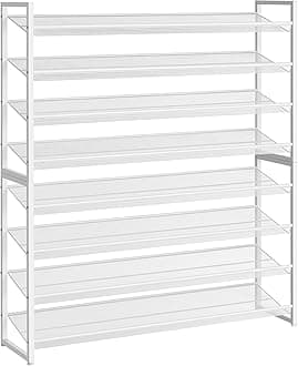 Shoe Rack, Long Shoe Organizer,Max Holds 50 Pairs,8 Tier Metal Shoe Storage Shelf,4-Tier Stackable Shoes Organizer for Garage, Entryway,White