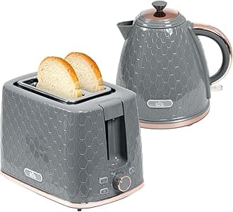 Kettle and Toaster Set, 1.7L 3000W Fast Boil Kettle with Auto Shut-off, 2 Slice Toaster with 7 Levels of Browning Control and Tray