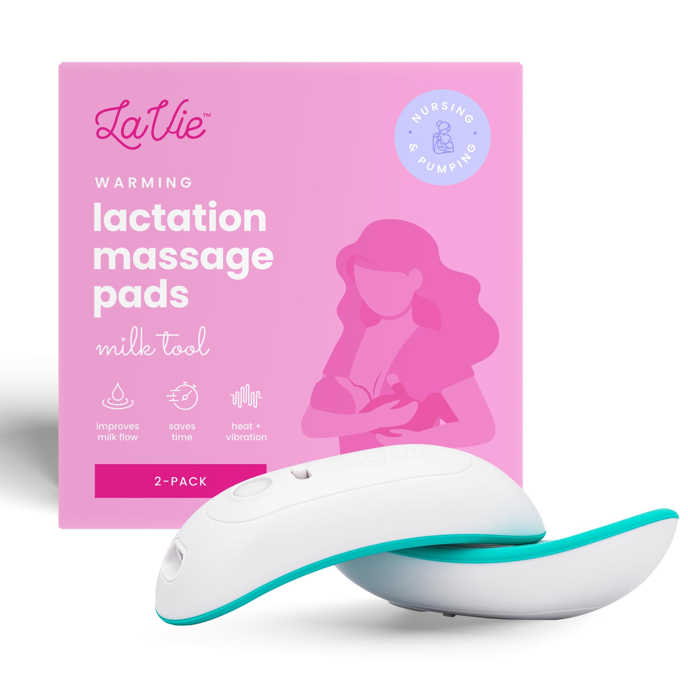 2-in-1 Warming Lactation Massager, 2 Pack, Heat and Vibration, Pumping and Breastfeeding Essential, for Clogged Ducts, Improved Milk Flow, Mastitis