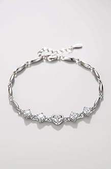 Rose Gold And Silver Plated Heart Shape Bracelet For Women (white,Purple)