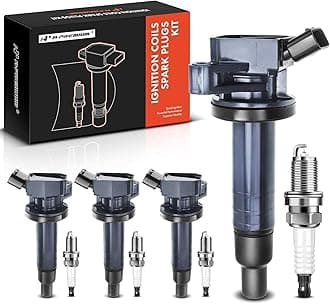 A-Premium Set of 4 Ignition Coil Pack and Iridium Spark Plugs Compatible with Toyota Corolla 1999-2008, Matrix 2003-2008 & Chevrolet Prizm 1999-2002, L4 1.8L