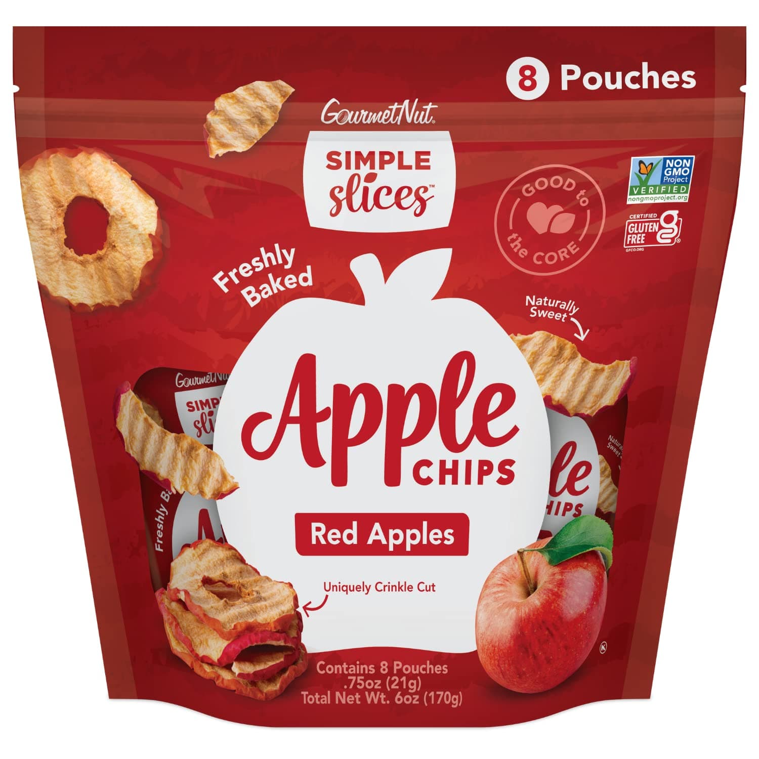 Simple Slices Gourmet Nut Baked Apple Chips (Red Apple, 0.75 Ounce (Pack of 8 Bag))
