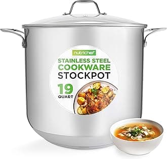 NutriChef 19-Quart Stainless Steel Stock Pot - 18/8 Food Grade Stainless Steel Heavy Duty Induction Large Stock Pot, Stew Pot, Simmering Pot, Soup Pot with See Through Lid, Dishwasher Safe - NCSP20