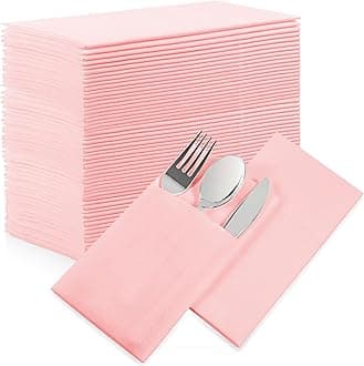 Pink Dinner Napkins Disposable - 50Pack Linen-Feel Paper Napkins with Built-in Flatware Pocket, Prefolded Cloth Like Paper Napkins Bulk For Dinner, Wedding, Party or Everyday Use(Pink)