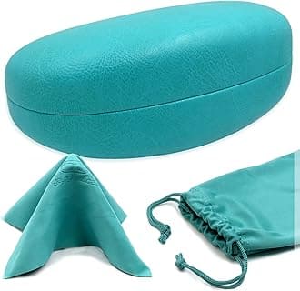 Large Hard Sunglasses Case | fits Large curved Sunglasses, with microfiber bag and cleaning cloth