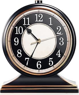 Vintage Desk Clock Silent-Non-Ticking 10-inch dial Table Clock,Retro Mantel Clocks and Easy to Read for Living Room, Bedroom, Shelf Decoration, Fireplace, Farmhouse Decor