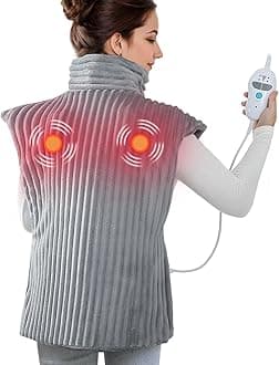 Dowin Massaging Heating Pad for Neck and Shoulders,Wearable Heating Pads for Back Pain Relief,Auto-Shut Off, 2 Heat Settings Heating Pad Wrap with Massager,Machine Washable,24 x35inch Grey
