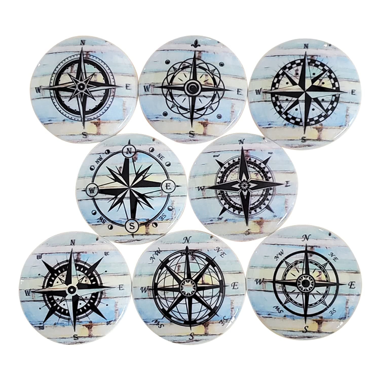 Set of 8 Blue and Yellow Compass