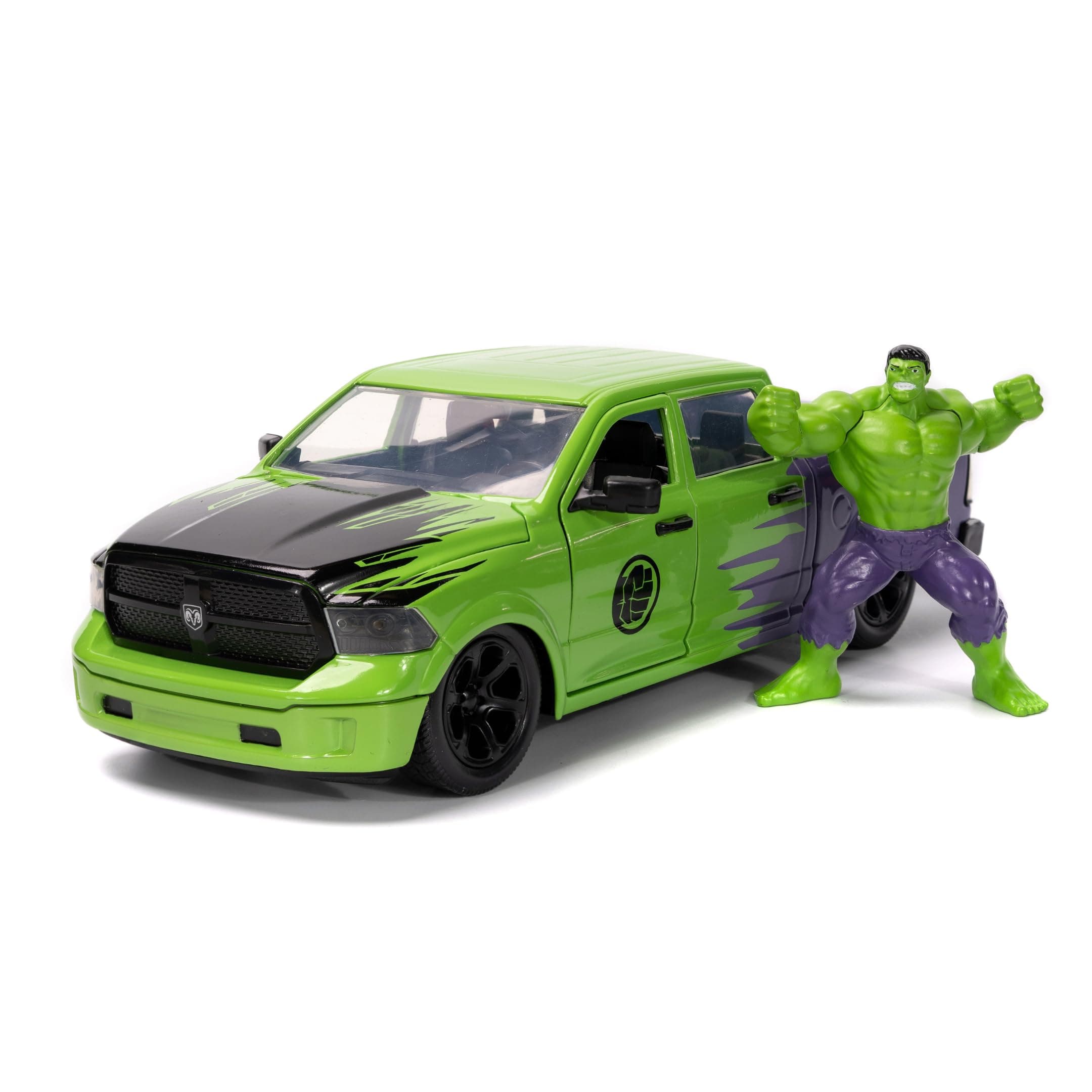 Marvel 1:24 Dodge Ram 1500 Die-Cast Car & 2.75" Incredible Hulk Figure, Toys for Kids and Adults