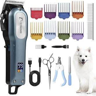 BESTBOMG Professional Dog Grooming Clippers for Thick Heavy Coats Low Noise High Power Rechargeable LED Display Cordless Pet Shaver for Small & Large Dogs Cats