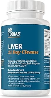 Dr. Tobias Liver 21 Day Cleanse, Herbal Liver Detox Cleanse with Solarplast, Artichoke, Milk Thistle & Dandelion Extract, 63 Vegetable Capsules (3 Daily)