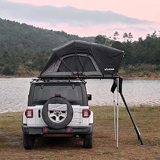Roof Top Tent with Ladder 140cm, Outdoor Entry Level Overland Aluminium Fold Out Style Car Roof Tents with LED Strip Light & Windows, 3” Thick Mattress, for Car SUV Truck Camping
