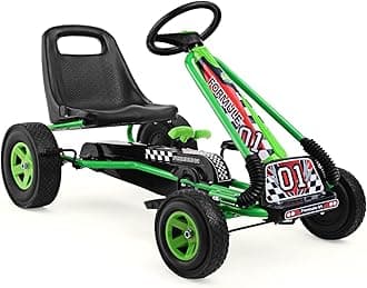 HONEY JOY Go Kart for Kids, 4 Wheel Quad Off-Road Pedal On Foot Go Cart w/Steering Wheels & Adjustable Seat, 2 Safety Brakes, EVA Tires, Clutch, Outdoor Racer Ride On Pedal Car (Green)