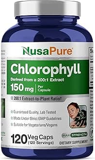 Chlorophyll Concentrate 400 mg 150 Vegetarian Caps (Non-GMO & Gluten Free) Assists Detoxification and Provides Intestinal, Digestive System Support