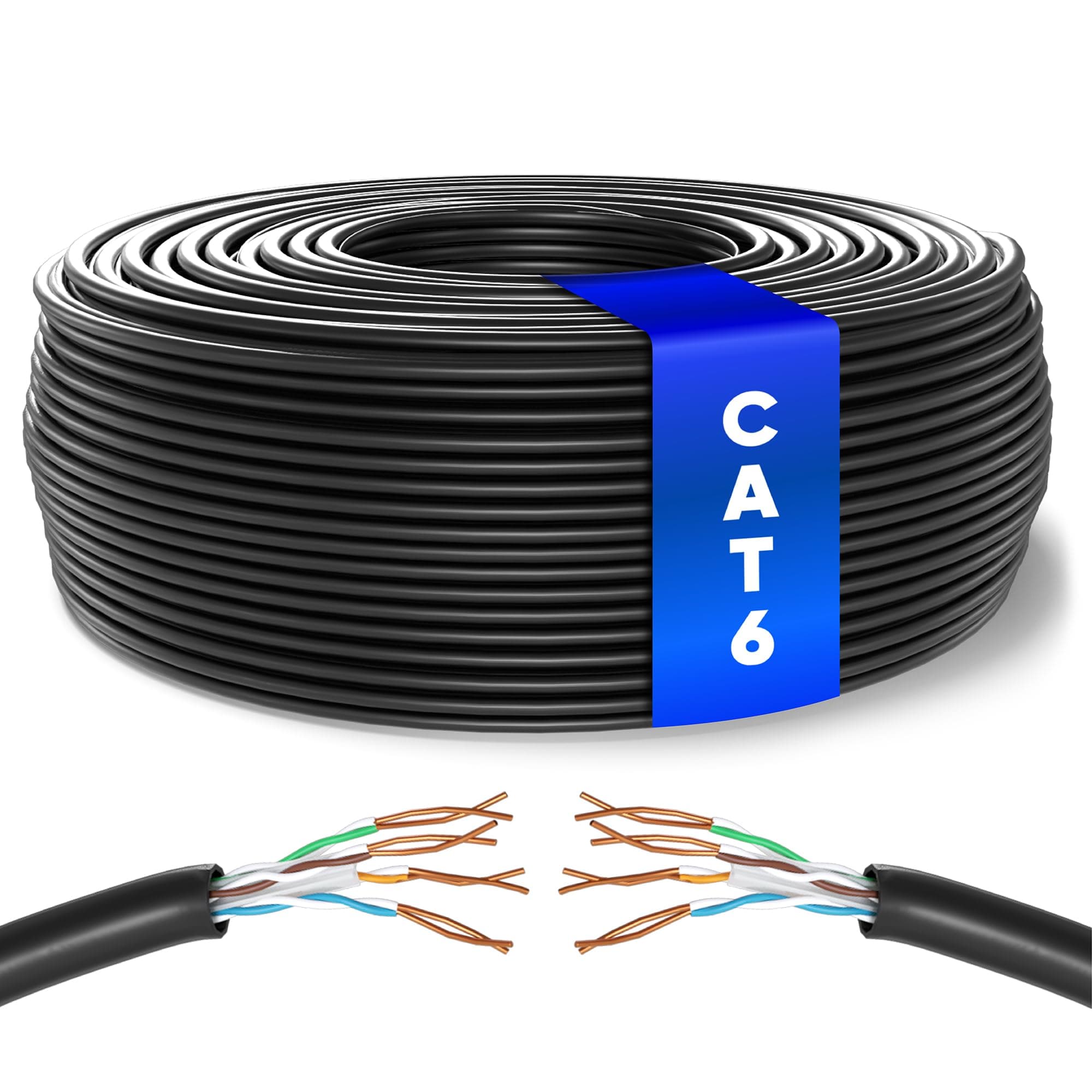 Mr. Tronic Bulk Cat 6 Ethernet Cable 50m, High Speed LAN Ethernet Network Cable, 50m Bulk Cat6 Internet 1 Gbps, 250 MHz, ADSL AWG24, UTP CCA (50 Meters, Black)