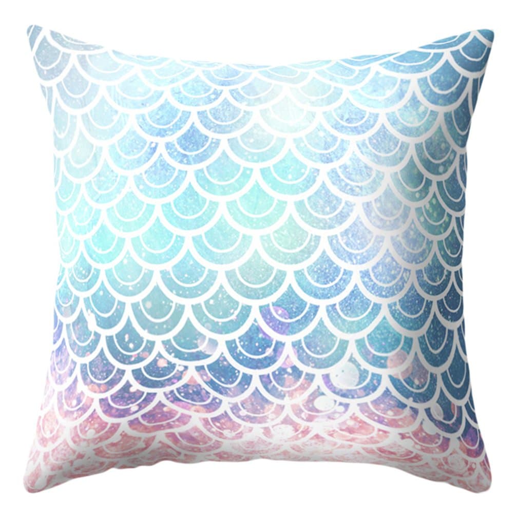 Profusion Circle Mermaid Fish Scales Throw Pillow Case Bed Sofa Cushion Cover Living Room Home Decor