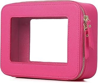 Clear Makeup Bag Women's Waterproof Travel Cosmetic Case and Toiletry Bag Portable Makeup Organizer Bag for Car with Zipper (Fuxia, M)