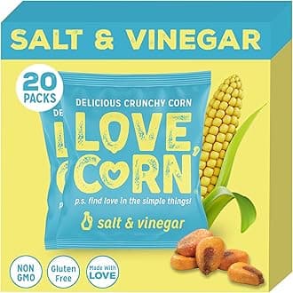 Salt & Vinegar | Delicious Crunchy Corn Snacks | .07oz x 20 Gluten Free, Vegan Bags | Convenient for Lunch Boxes, Commuting & Office Snacks