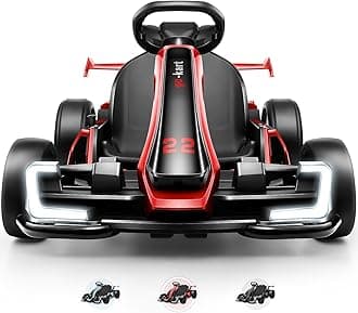 Hikole 24V Electric Go Kart for Kids Ages 6-12-14, 300W Power Go Cart with Extendable Seat, Sport/Drift Modes, 4 Speeds, 8.5 MPH, EVA Tires, LED Lights, Music, Ideal Gift for Boys Girls, Red