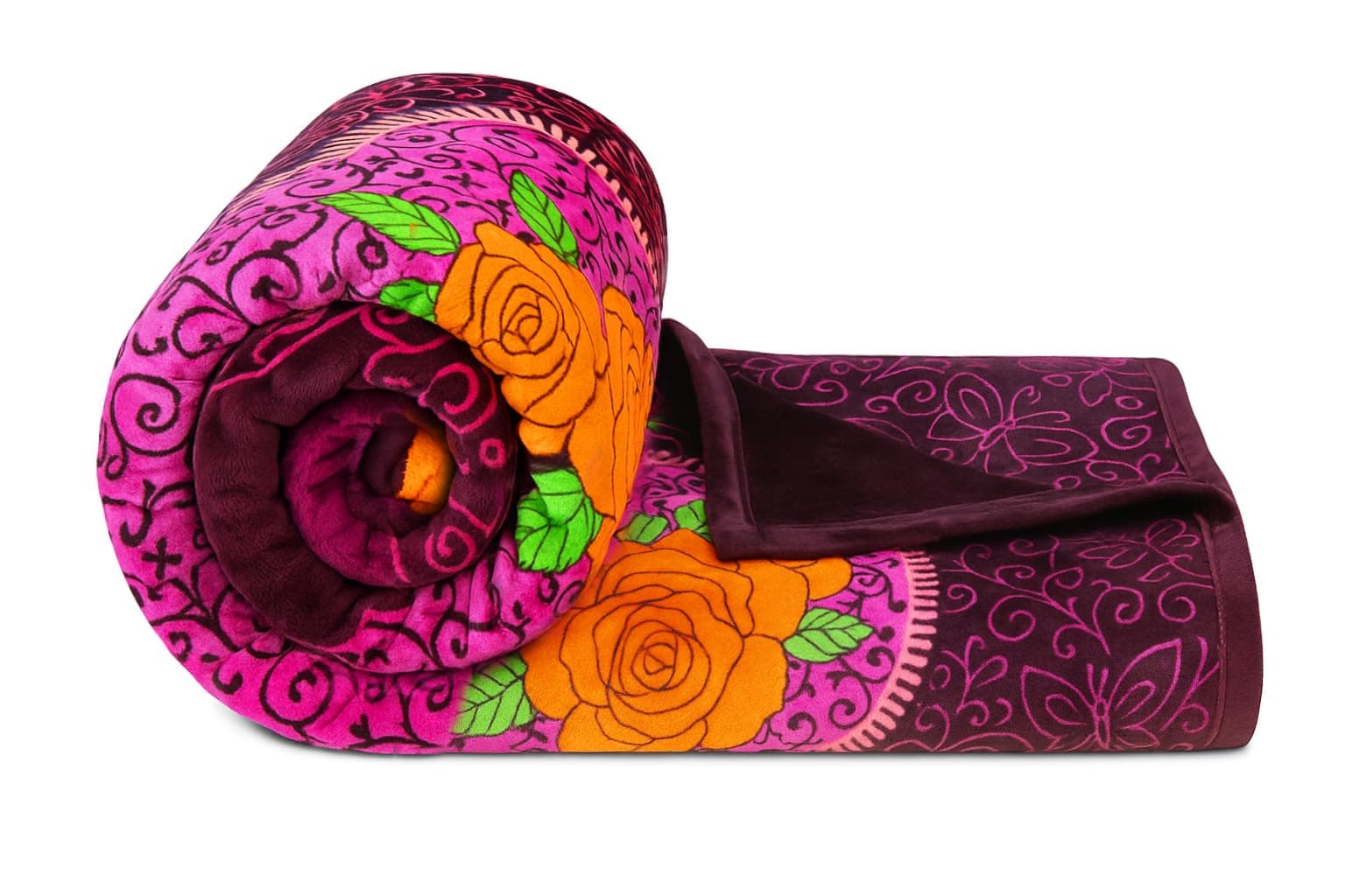 VAS COLLECTIONS Soft Mink Blanket 1000g – Plush Fleece, Warm & Cozy Mild Winter Blanket for Single Bed | 152 x 220 cm (Brown, Purple & Yellow, Single Bed 1 Kg)