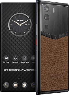 METAVERTU Web 3.0 Calfskin 5G Phone, Unlocked Android Smartphone, Secure Encrypted, Double OS, 64MP Camera, 144Hz AMOLED Curved Display, Dual SIM, Fast Charge (Full Leather, Brown, 12G+512G)