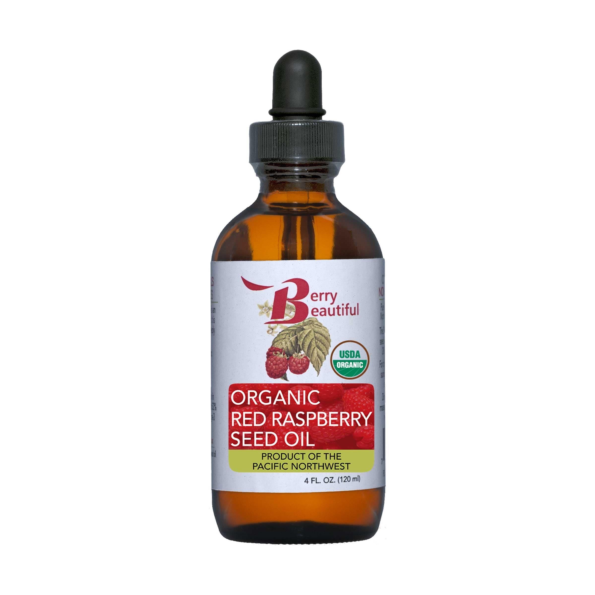 Certified Organic Red Raspberry Seed Oil - Cold Pressed by Berry Beautiful from Organically grown Raspberries - 100% Pure & Unrefined (4 fl oz)