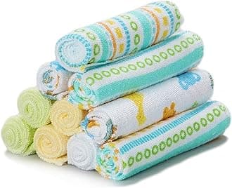 Baby Washcloth Wipes Set for Newborn Boys and Girls, Soft Terry Washcloth Set, Pack of 10, Yellow Lines