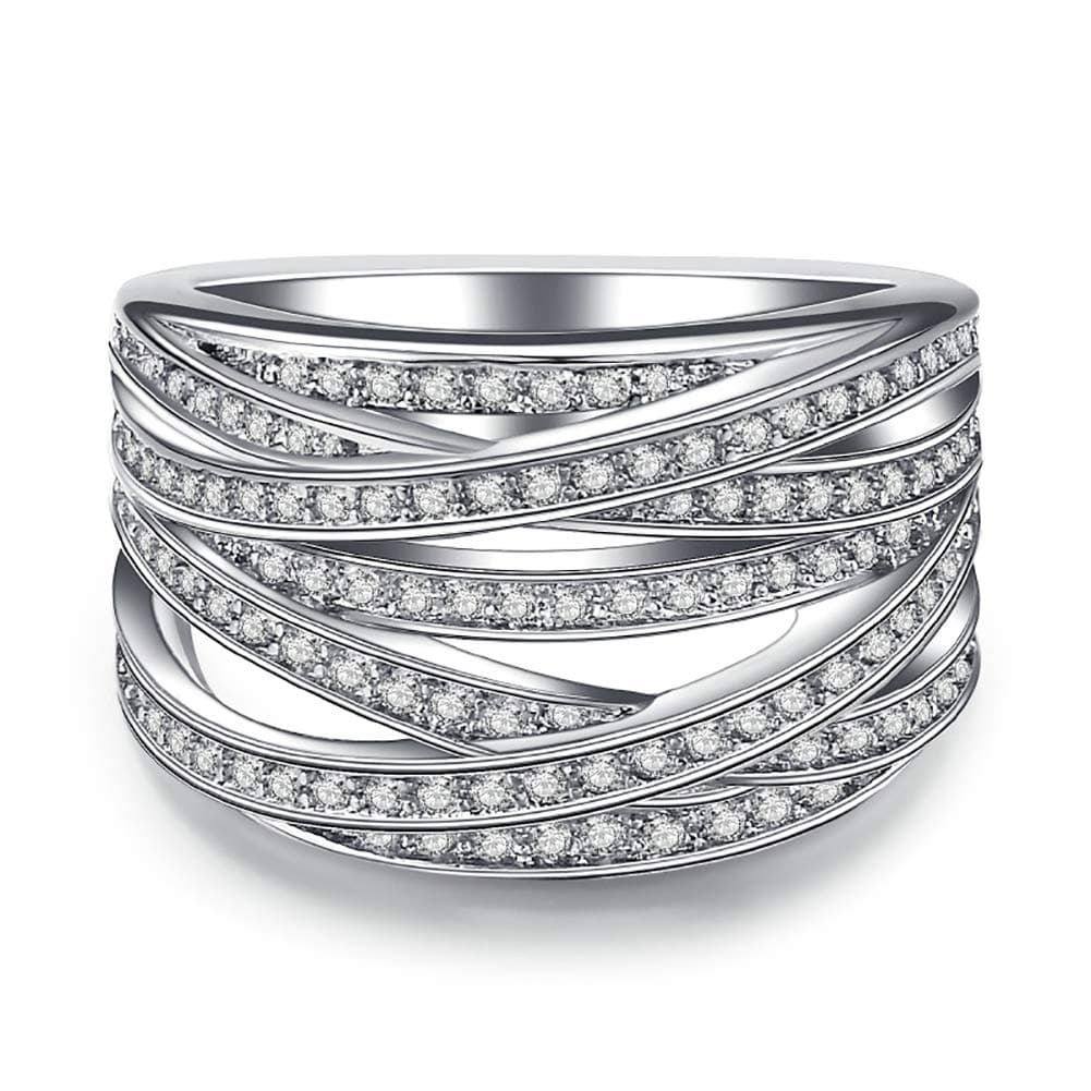 Double Fair Intertwined Crossover Statement Ring Wedding Bands for Women Micro Pave CZ Cocktails Size 5-10