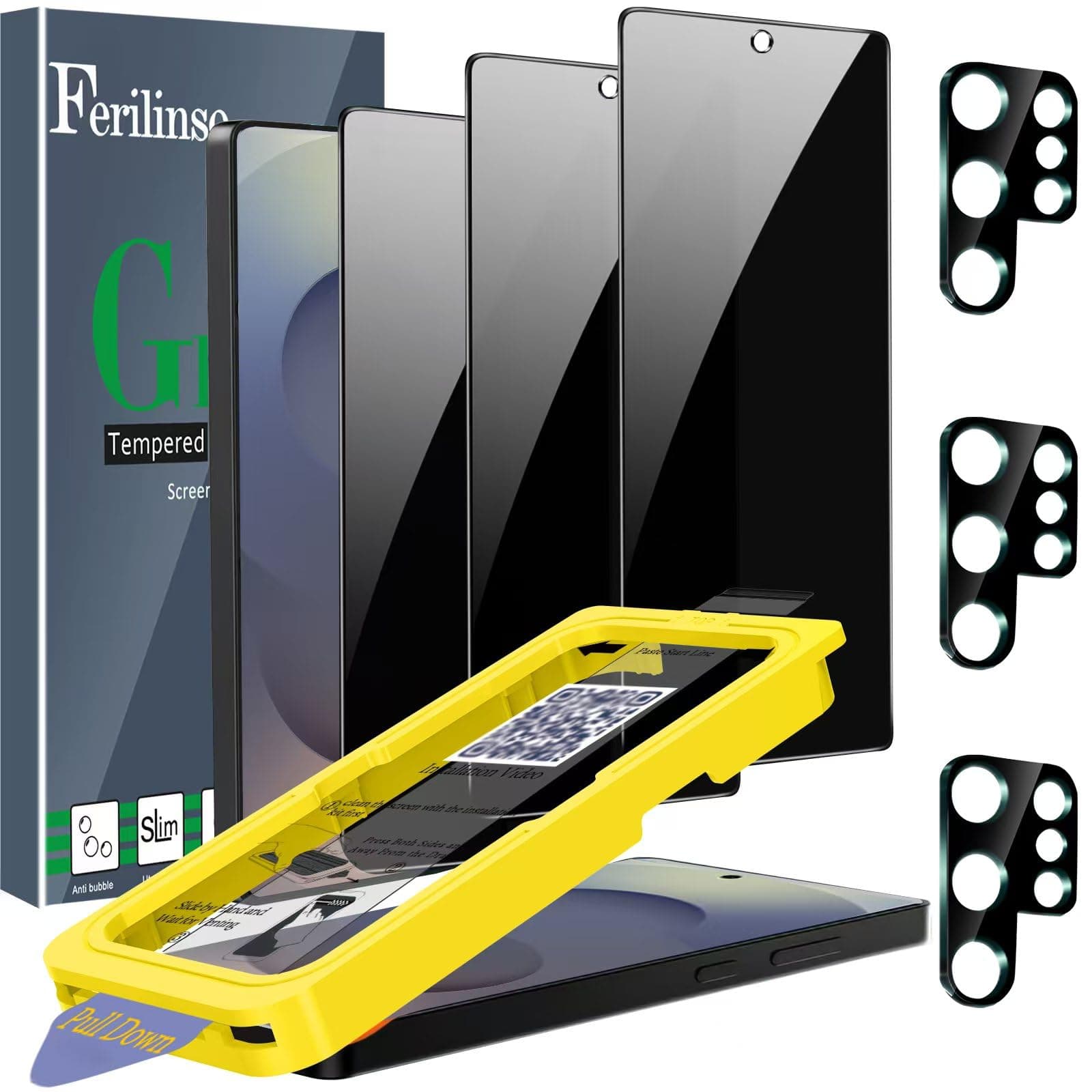 [Auto Dust Install] 3 Pack Privacy Screen Protector for Samsung Galaxy S25 Ultra [Phone Case fit], 3 Tempered Glass Camera Lens Accessories for Samsung S25 Ultra