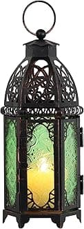 DECORKEY Christmas Decorations for Home, 11’’ Medium Size Vintage Metal Hanging&Tabletop Candle Holder Decor, Halloween Ramadan Decorations for Indoor Outdoor Porch Patio (Green)