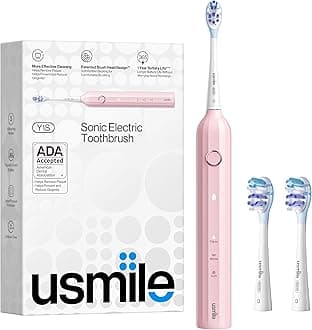 usmile[ADA Accepted] Electric Toothbrush, Type-C Rechargeable Sonic Toothbrush for Adults with 2 Brush Heads, 1 Charge Lasts for 365 Days, Whitening Powered Toothbrush with Smart Timer, Y1S Pink