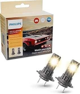 Philips automotive lighting Ultinon Classic LED car headlight bulb (H7/H18), 3.500K warm white light, halogen color match, 80% more brightness*, Easy-fit LED bulb, set of 2