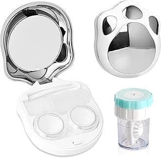 Contact Lens Travel Kit with Cleaner Washer, Portable Contact Box with Mirror Tweezers Remover Tool Solution Bottle for Daily Outdoor (Silver2)