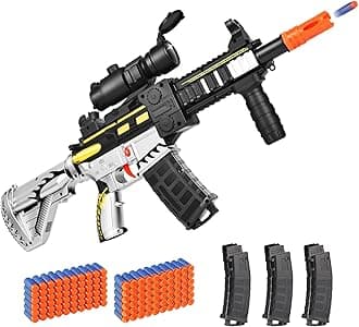 Realistic Toy for Nerf Guns Dart - Electric Sniper Rifle with Scope 120 Soft Bullets 3 Magazine, Automatic Foam Blaster for Boy Age 8-12 Years Old, Indoor Outdoor Present for Adult Kid Holiday