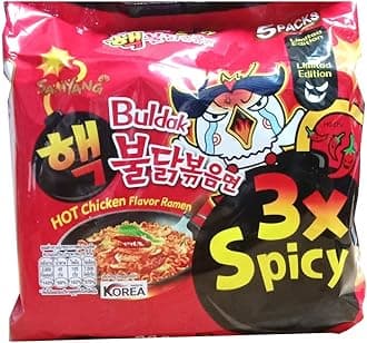 SAMYANG Sam Yang 3 x Spicy Buldak Hot Chicken Flavor Instant Korean Noodles - 140g x 5 Pack (5 Piece Combo) (Imported), 140g.