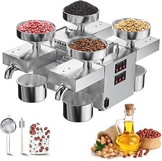 2400W Automatic Oil Press Extractor with 4 Outlets, Hot/Cold Press Oil Extractor - 95% Oil Yield, 12-25 kg/H, Support Simultaneous or Independent Work