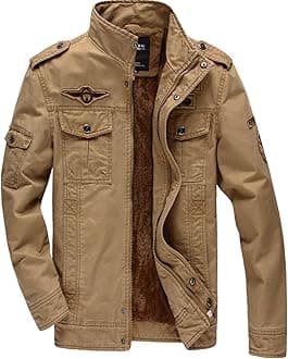 KEFITEVD Men's Winter Fleece Jacket Warm Cargo Stand Collar Military Thicken Cotton Jackets Coat