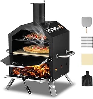 Pizzello Outdoor Pizza Oven Wood Fired Pizza Oven for Cooking 2 Pizzas Outside Pizza Maker with Pizza Stone, Pizza Peel, Cover