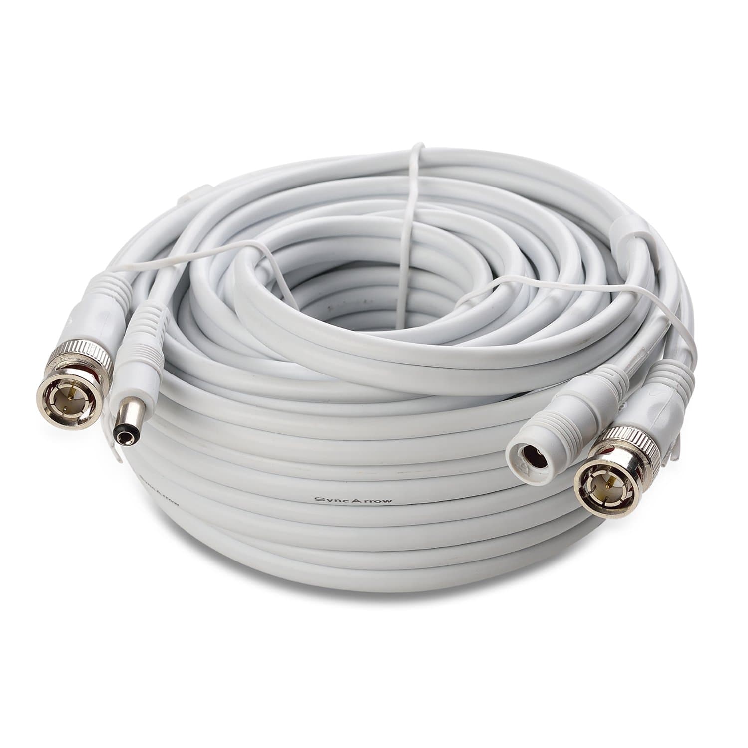 SyncArrow Premium PRO-Grade 1080P HD Premade 2-In-1 Multi-Purpose Fire-Rated Double Shielded BNC Video Power Extension Cord CCTV Combo Coaxial Cable with BNC RCA (PRO-30M2W, 100 feet, White)