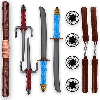 Liberty Imports Ninja Toy Weapons Kids Role Play Set with 2 Katana Swords, 2 SAIS, 4 Shuriken and Bo Staff for Children Dress Up Pretend Play Battles