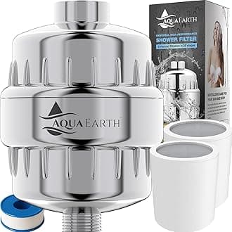 Aqua Earth 15 Stage Shower Filter With Vitamin C Shower Filters For Hard Water Unique Coconut Shell Activated Carbon Technology | Best Removes Chlorine Fluoride Heavy Metals & Other Sediments