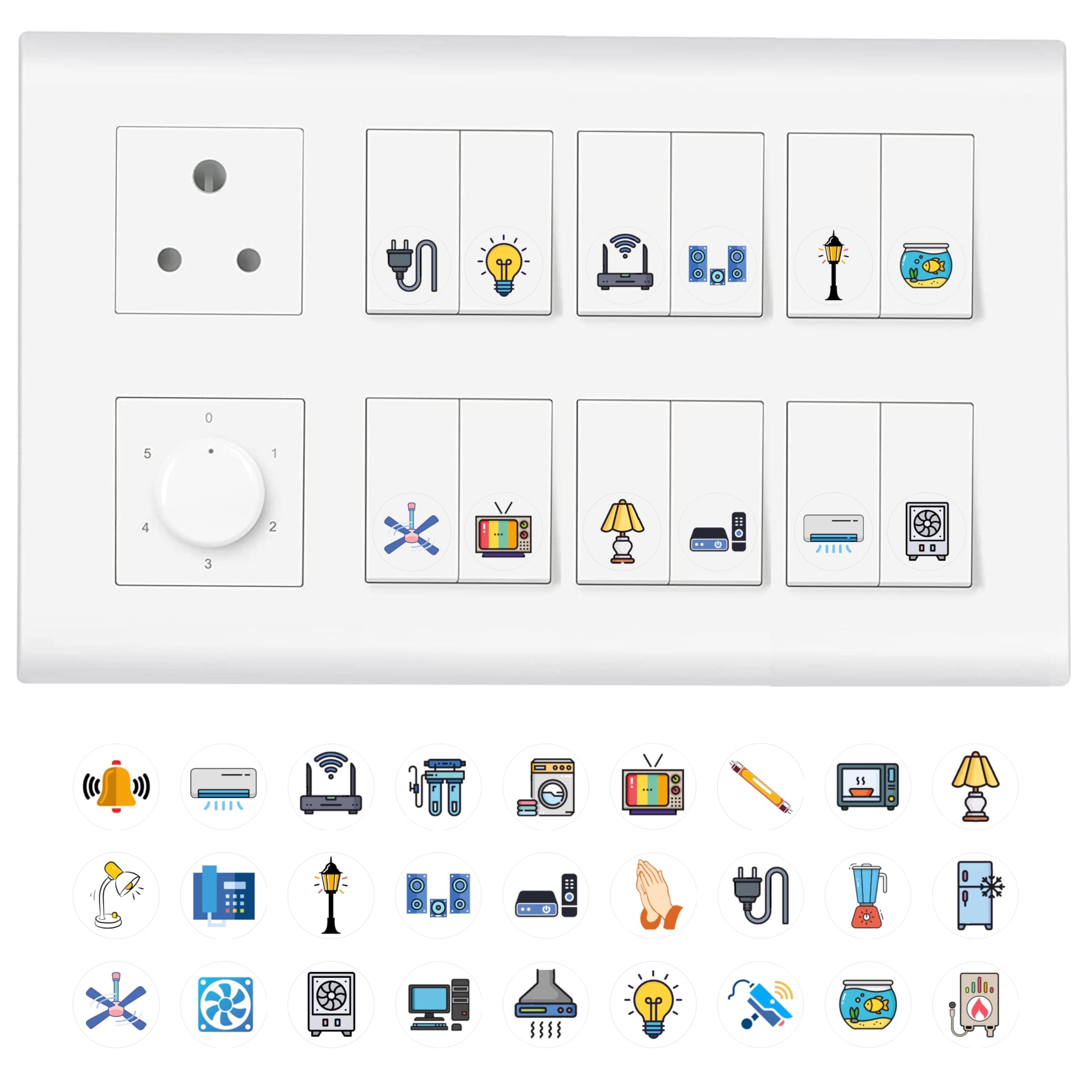 Switch Board Stickers for Home - 3 Sheets Self Adhesive, Electric Switch Board Covers, Vinyl Transparent Stickers for Switches, Light Fan Stickers, Wall Switch Board Stickers, 22.9 cms