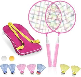 Badminton Rackets for Children,12 in 1 Shuttlecocks Racquet Sports Set w/Lightweight Carrying Bag for Kids Professionals Beginner Players Indoor Outdoor Sport Game