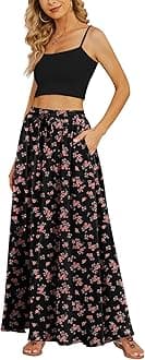 Yincro Women's Flowy Maxi Skirt Summer Pleated High Waisted Casual Long Skirts with Pockets