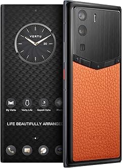 METAVERTU Web 3.0 Calfskin 5G Phone, Unlocked Android Smartphone, Secure Encrypted, Double OS, 64MP Camera, 144Hz AMOLED Curved Display, Dual SIM, Fast Charge (Full Leather, Orange, 12G+512G)