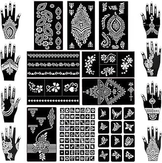 Koogel 18 Sheets 97PCS Henna Tattoo Stencil Kit, Reusable Mehndi Templates for Indian Weddings, Bridal Mehndi, Music Festivals, Summer Parties, Body Art Temporary Tattoo Stencils