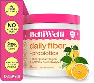 BelliWelli Fiber Supplement for Women & Men - Premium Daily Fiber Powder from Organic Acacia with Added Collagen, Electrolytes & Probiotics-No Bloat, Constipation & Gut Health Support (Yuzu Mandarin)