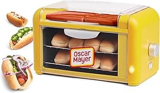 Oscar Mayer Hot Dog & Bun Warmer, Stainless Steel Grill Rollers, Non-stick Warming Racks, Perfect For Hot Dogs, Egg Rolls, Sausages, Brats, Adjustable Timer, Compact