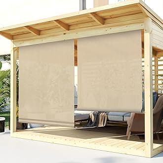 TANG Exterior Roller Shade Blinds Roll up Shade Privacy Screen for Patio Deck Porch Pergola Gazebo Balcony Backyard or Other Outdoor Spaces Light Filtering Block 90% UV Rays 4'W x 13.5'L Beige